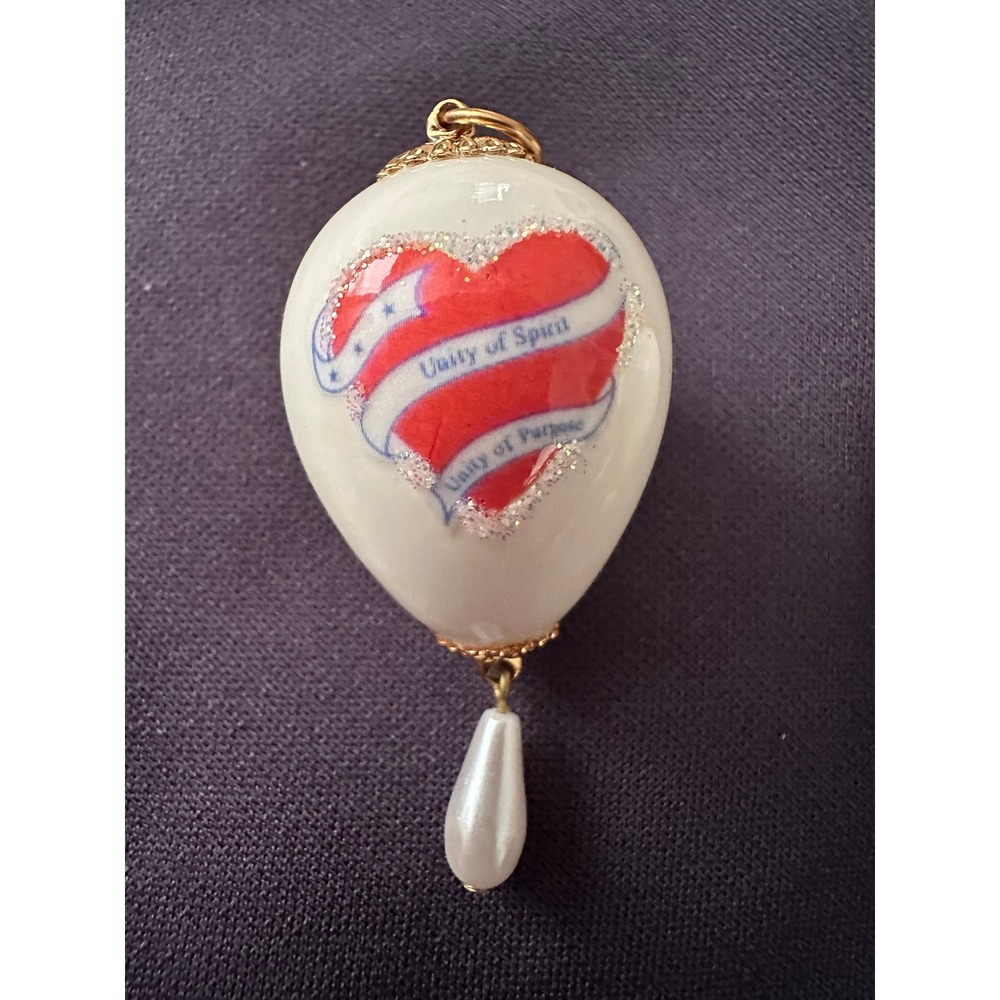 Jeri Meyer Signed Hand Painted Egg Ornament Unity of Spirit Heart Pearl Accent